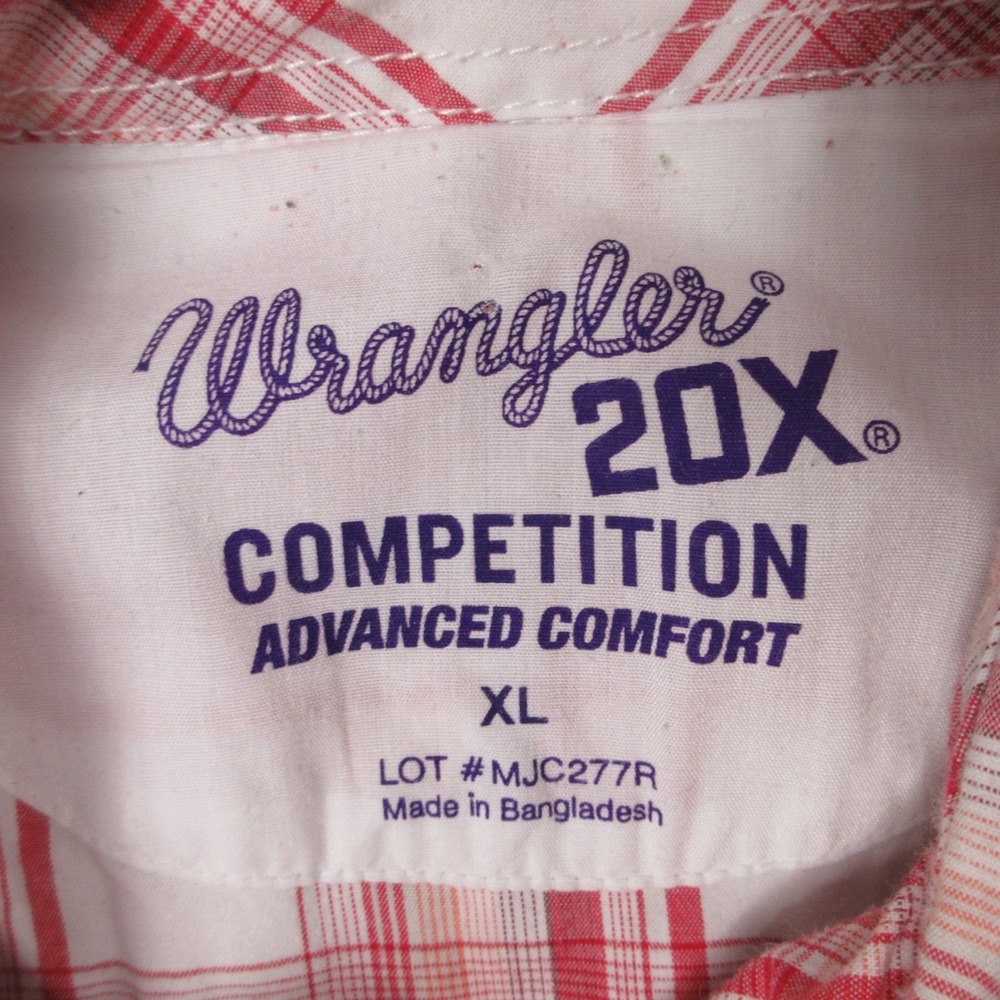 Wrangler Shirt Mens XL Pink Plaid 20X Competition Advanced Comfort Pearl Snap - Picture 3 of 7